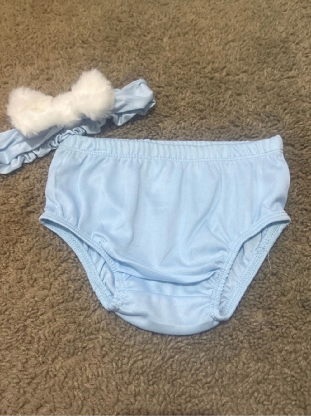Baby Blue Diaper Cover with White Bow Headband
